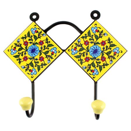 Forest Green Leaf Flower Ceramic Tile Hook 